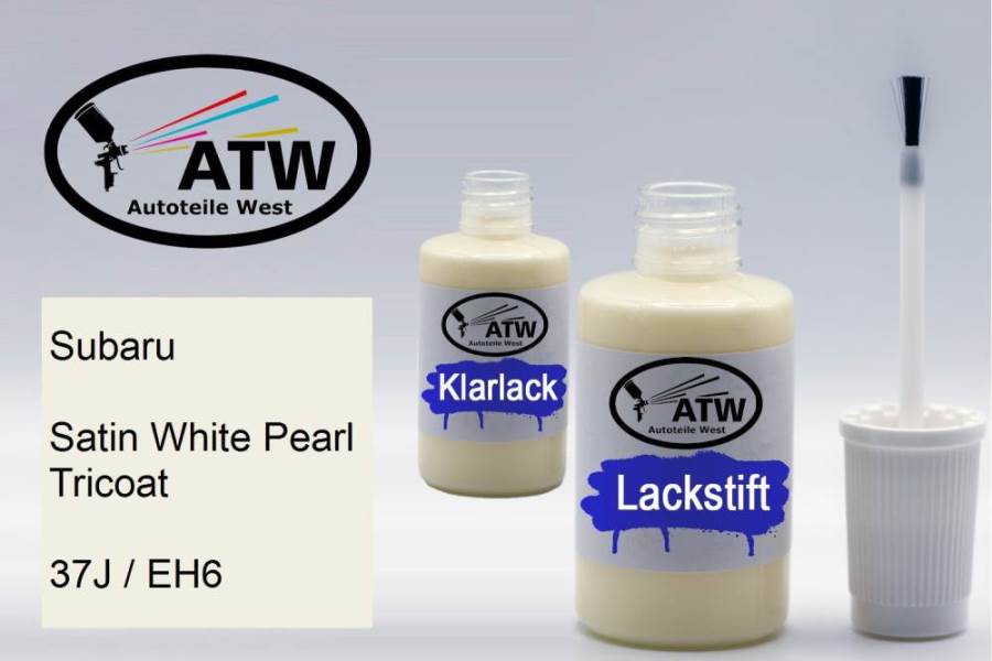 Subaru, Satin White Pearl Tricoat, 37J / EH6: 20ml Lackstift + 20ml Klarlack - Set, von ATW Autoteile West.